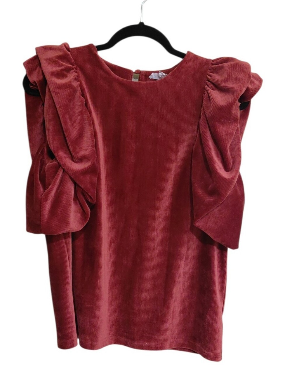 THML Burgundy Velvet Ruffle Sleeve Blouse